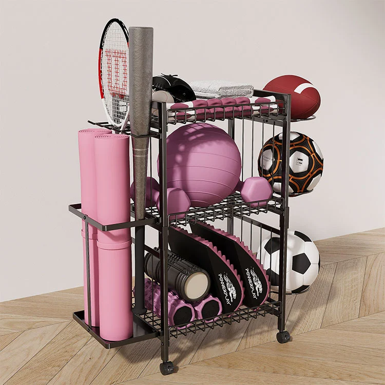 Еденге арналған металл йога төсеніштерін сақтауға арналған сөре