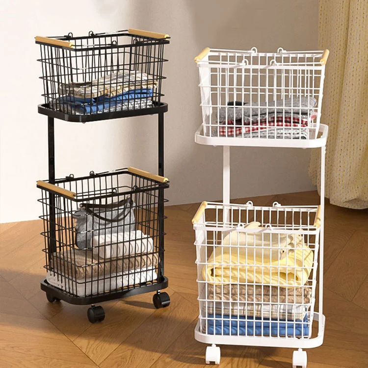 Bathroom Storage Iron Laundry Basket With Wheels